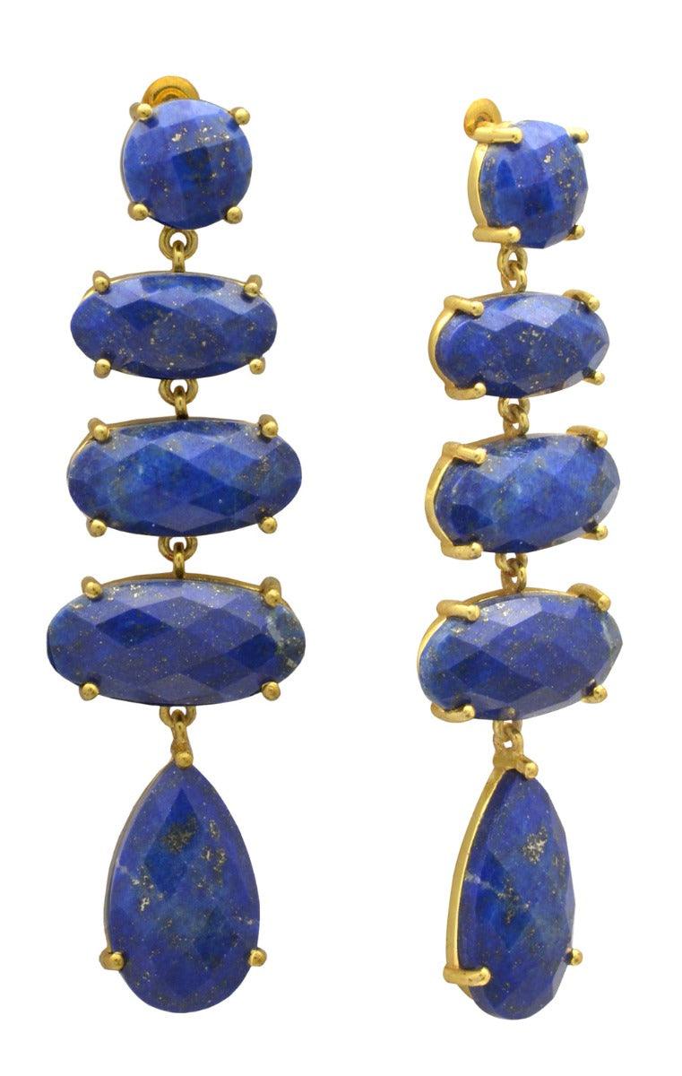 Lapis Gold Plated Over Brass Drop Earrings Jewelry - YoTreasure