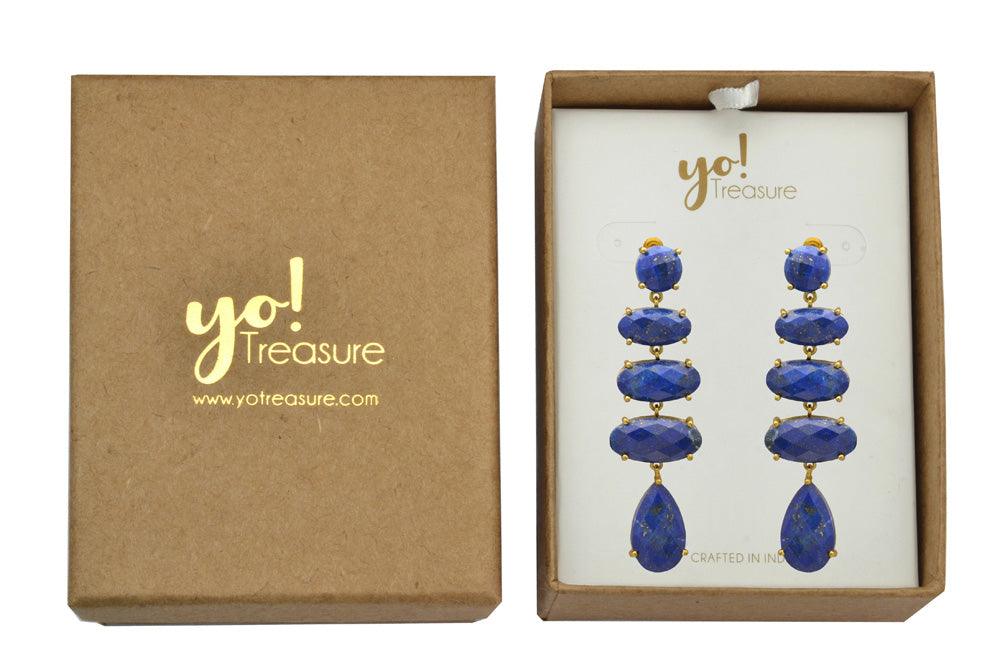 Lapis Gold Plated Over Brass Drop Earrings Jewelry - YoTreasure