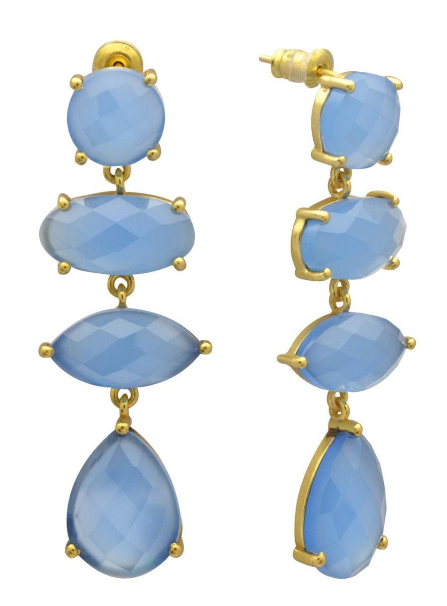 Blue Chalcedony Gold Plated Over Brass Drop Earrings Jewelry - YoTreasure