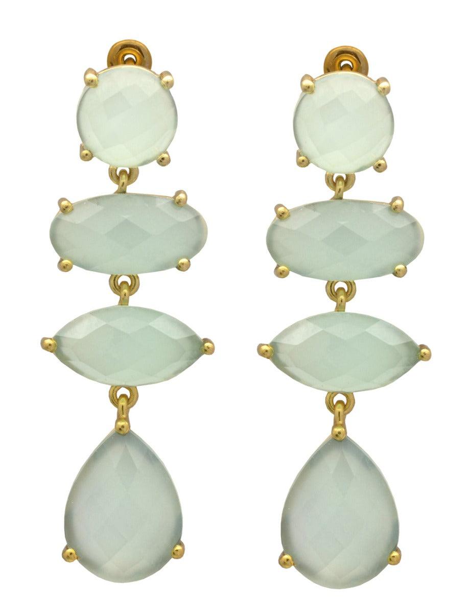 Aqua Chalcedony Gold Plated Over BrassDrop Earrings Jewelry - YoTreasure