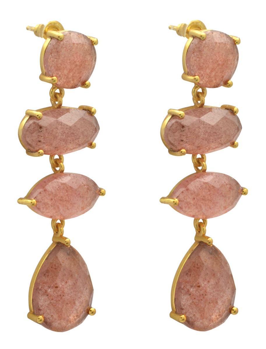 Strawbary Quartz Gold Plated Over Brass Drop Earrings Jewelry - YoTreasure