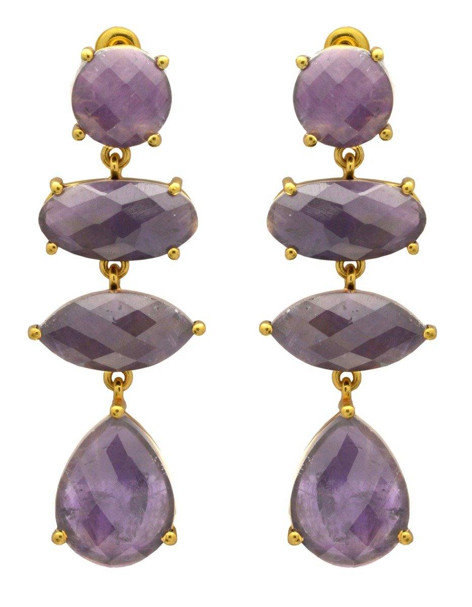 Amethyst Gold Plated Over Brass Drop Earrings Jewelry - YoTreasure