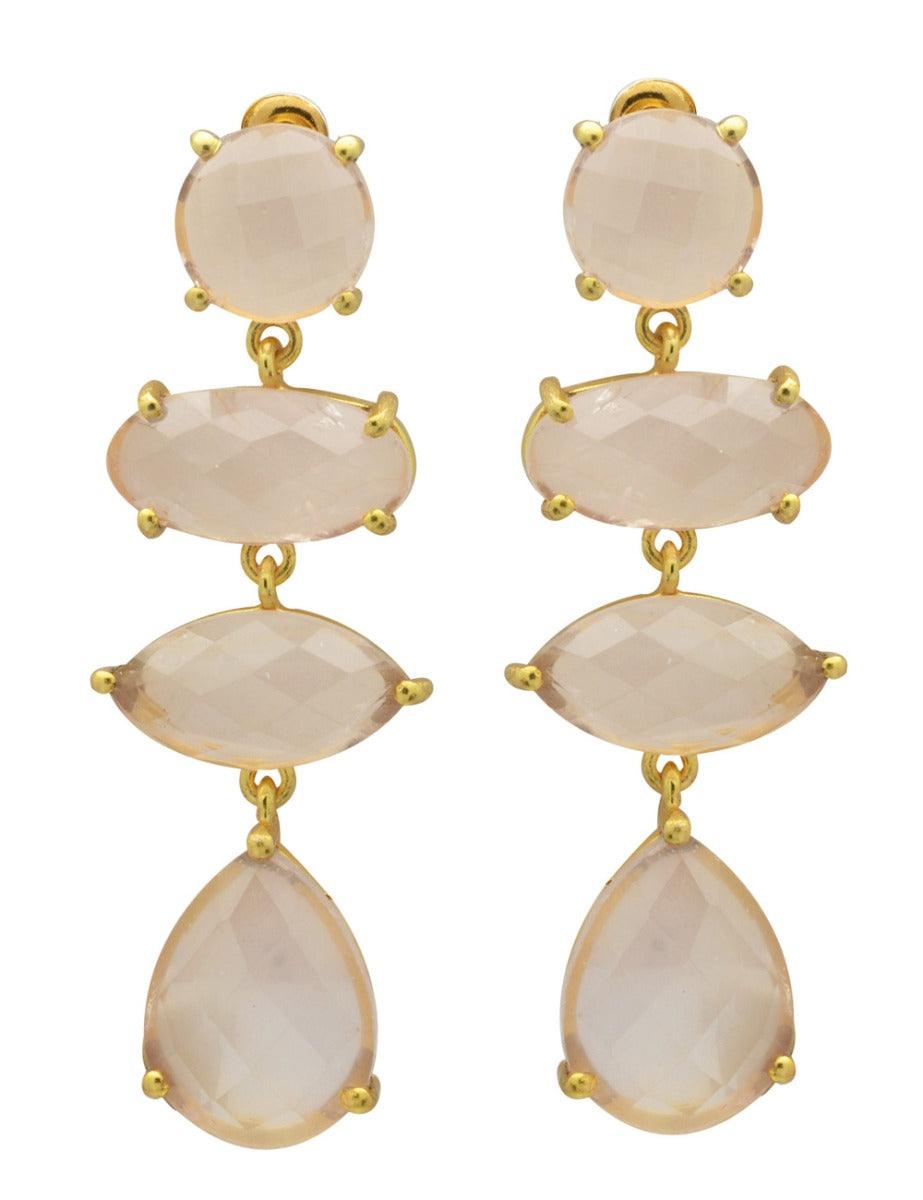 Rose Quartz Gold Plated Over Brass Drop Earrings Jewelry - YoTreasure