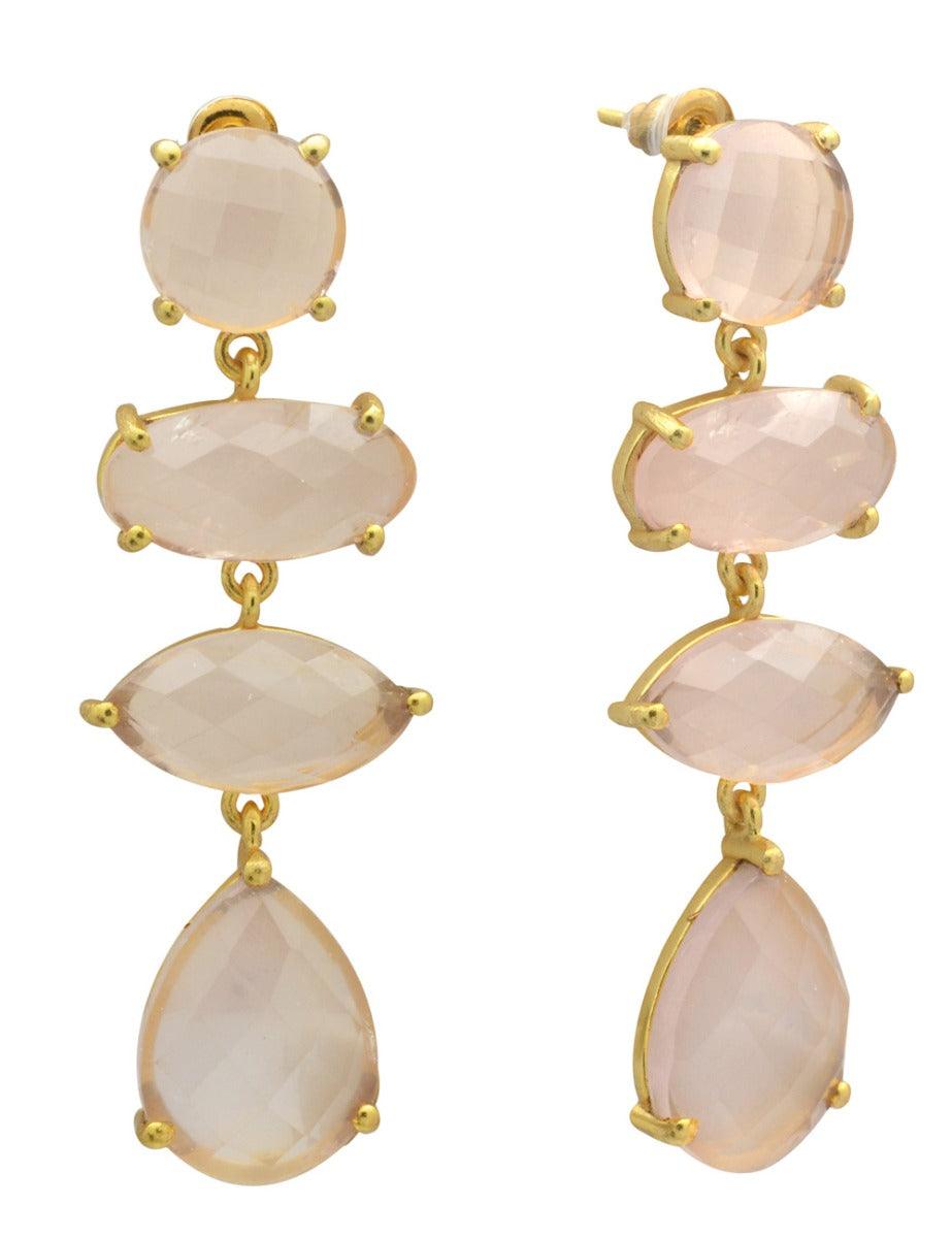 Rose Quartz Gold Plated Over Brass Drop Earrings Jewelry - YoTreasure