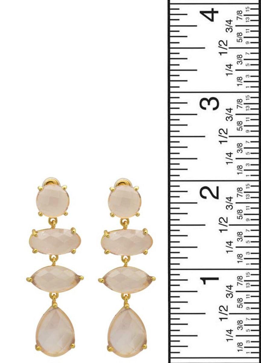 Rose Quartz Gold Plated Over Brass Drop Earrings Jewelry - YoTreasure