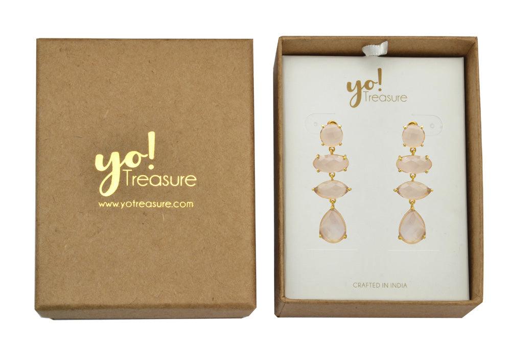Rose Quartz Gold Plated Over Brass Drop Earrings Jewelry - YoTreasure