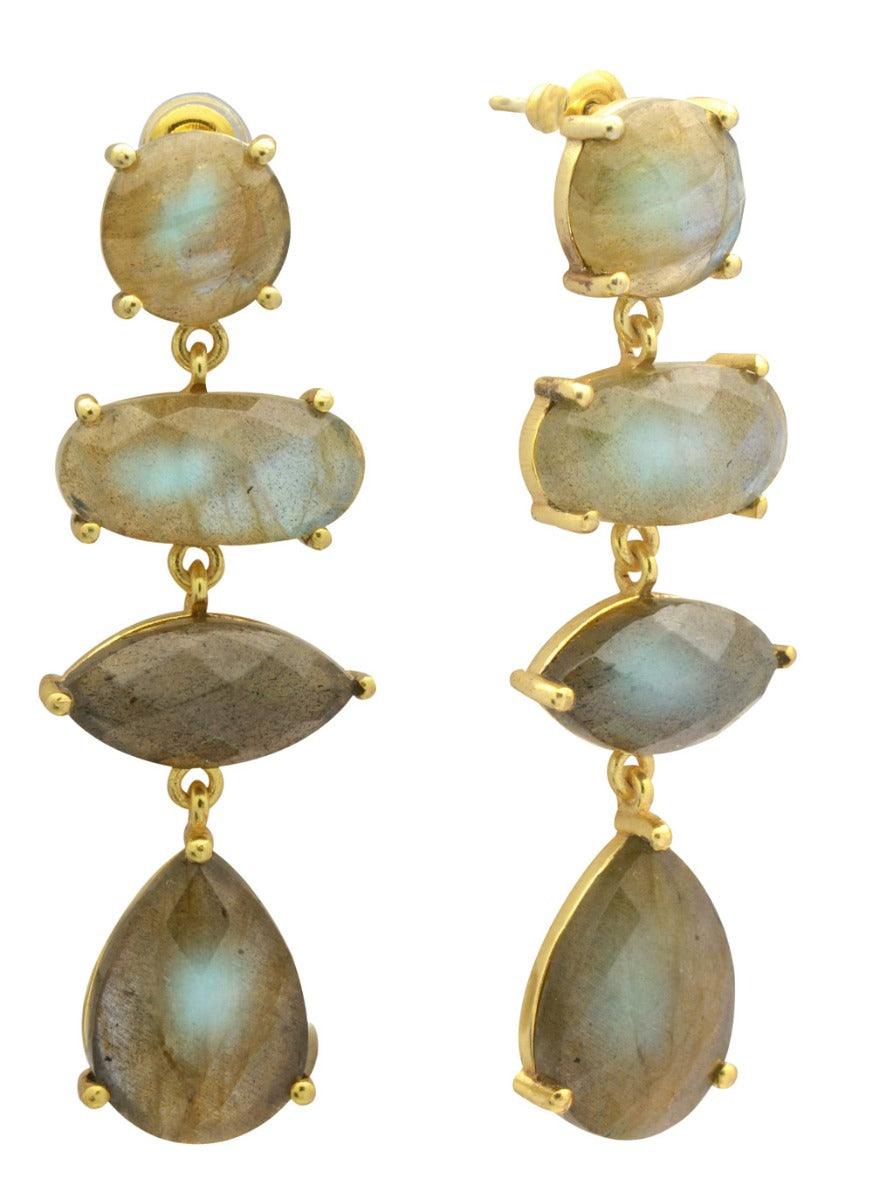 Labradorite Gold Plated Over Brass Drop Earrings Jewelry - YoTreasure