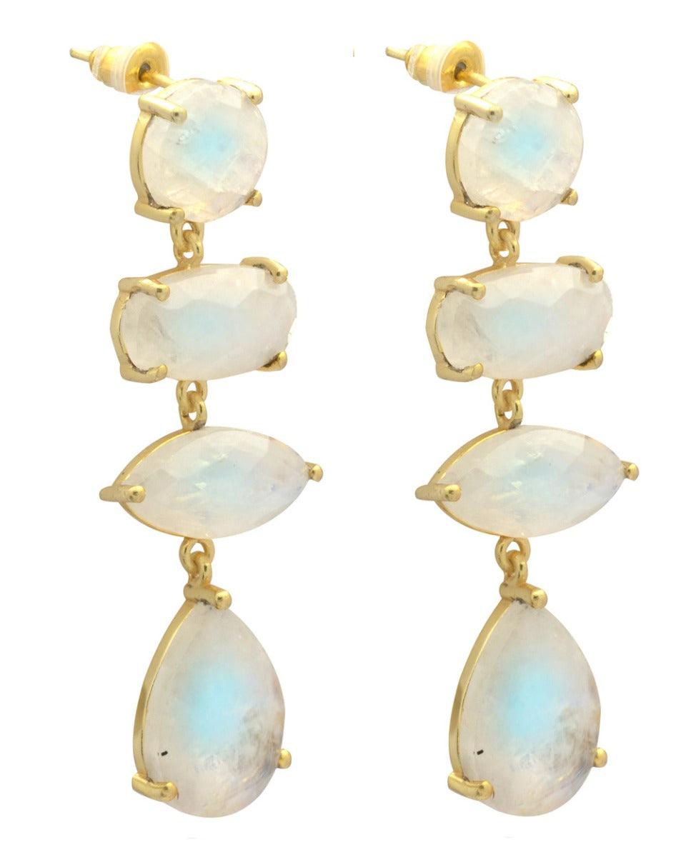 Rainbow Moonstone Gold Plated Over Brass Drop Earrings Jewelry - YoTreasure