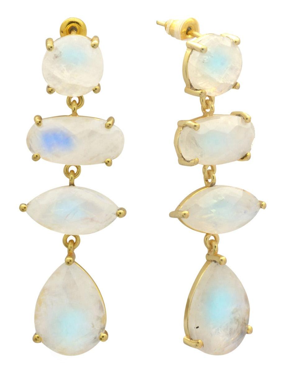 Rainbow Moonstone Gold Plated Over Brass Drop Earrings Jewelry - YoTreasure