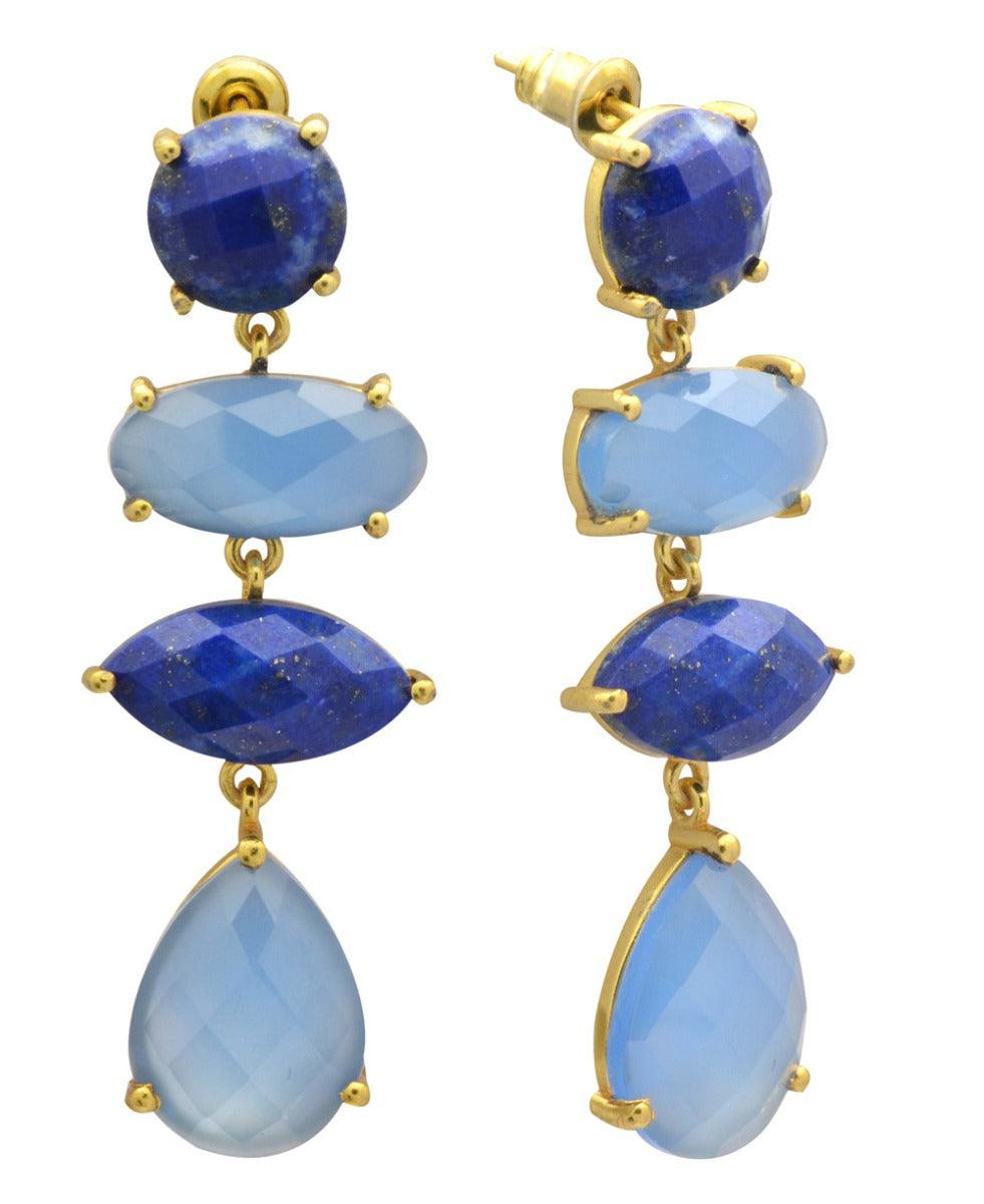 Blue Onyx Lapis Gold Plated Over Brass Drop Earrings Jewelry - YoTreasure