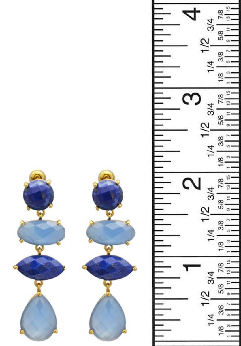 Blue Onyx Lapis Gold Plated Over Brass Drop Earrings Jewelry - YoTreasure