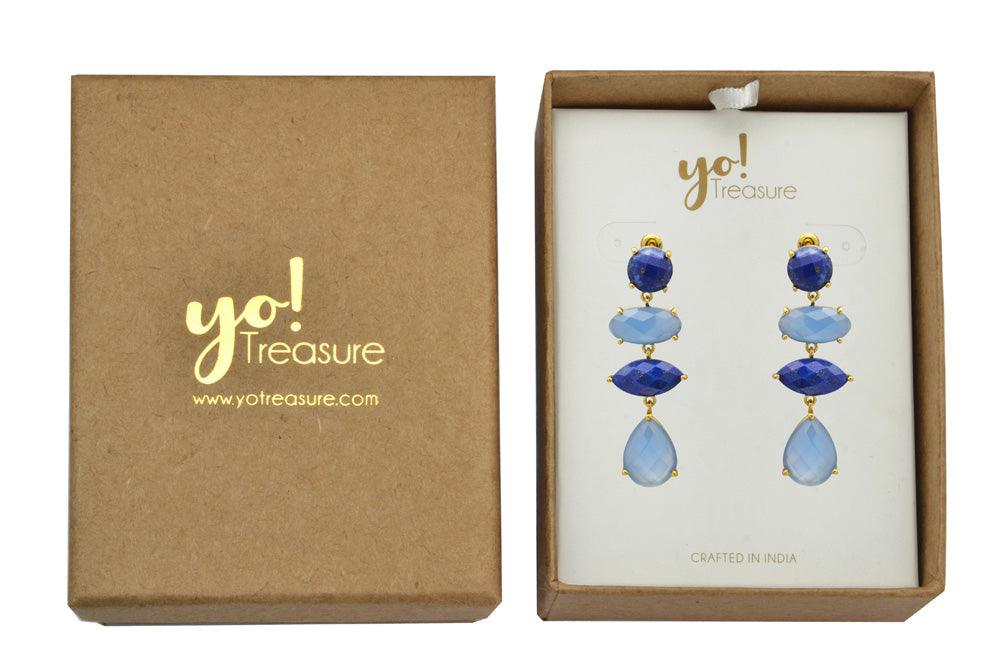 Blue Onyx Lapis Gold Plated Over Brass Drop Earrings Jewelry - YoTreasure