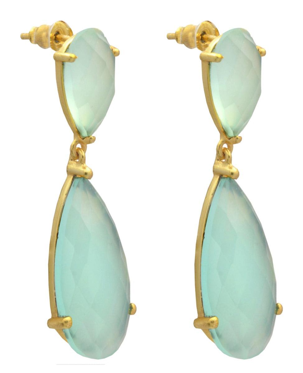 Aqua Chalcedony Gold Plated Over Brass Drop Earrings Jewelry - YoTreasure