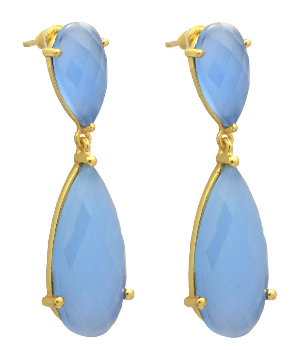 Blue Chalcedony Gold Plated Over Brass Drop Earrings Jewelry - YoTreasure
