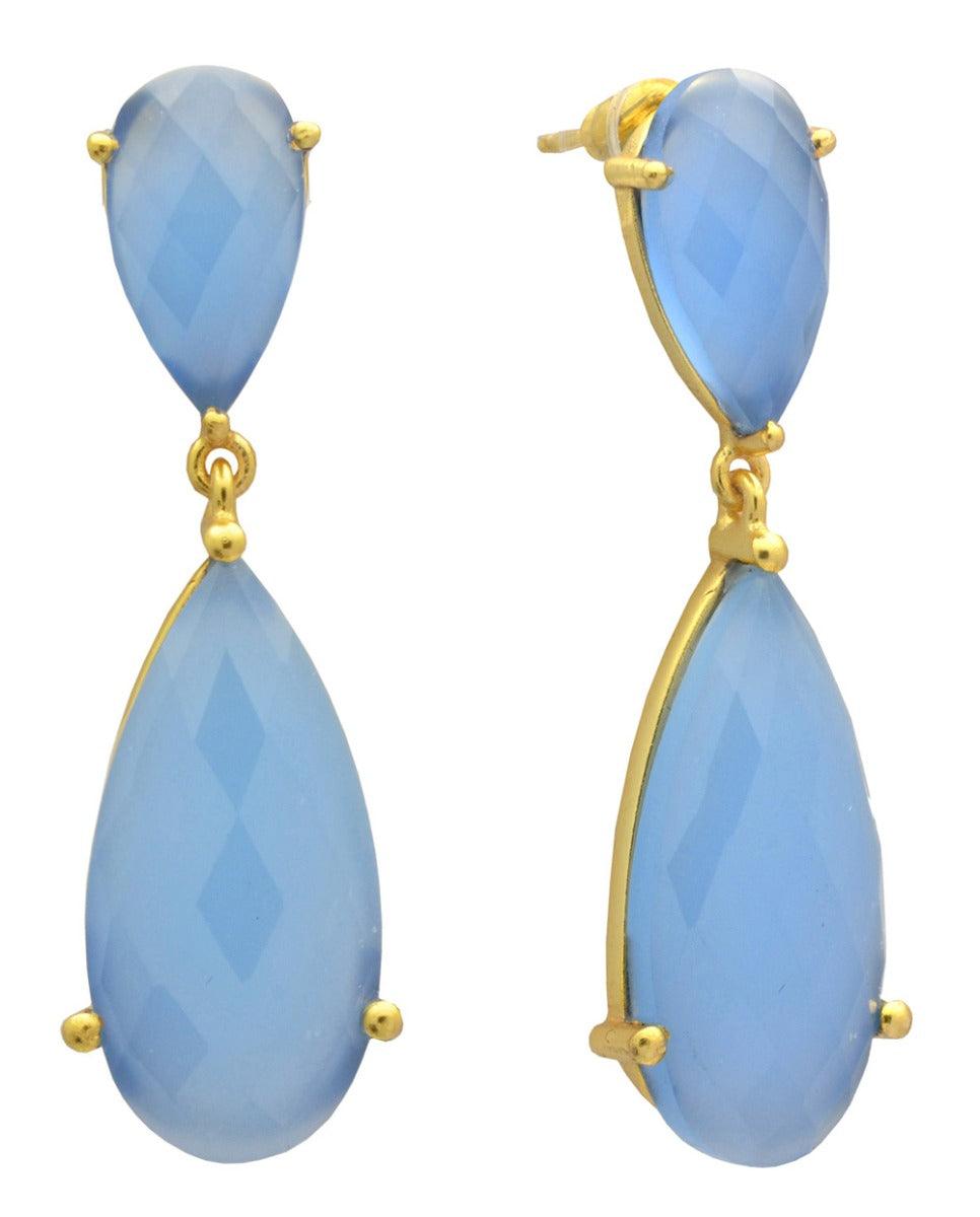 Blue Chalcedony Gold Plated Over Brass Drop Earrings Jewelry - YoTreasure