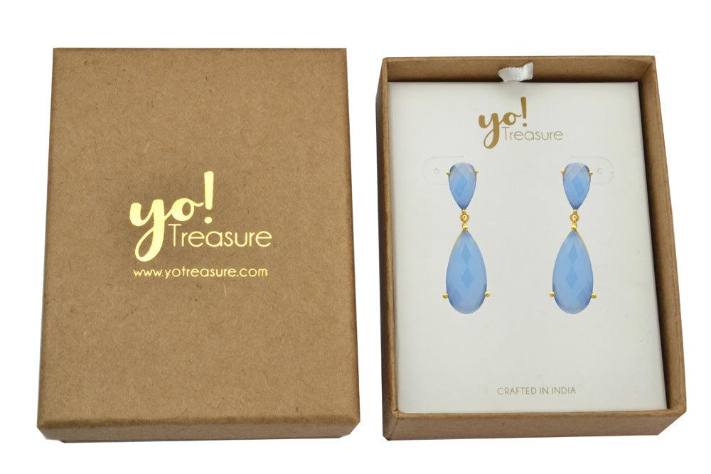 Blue Chalcedony Gold Plated Over Brass Drop Earrings Jewelry - YoTreasure