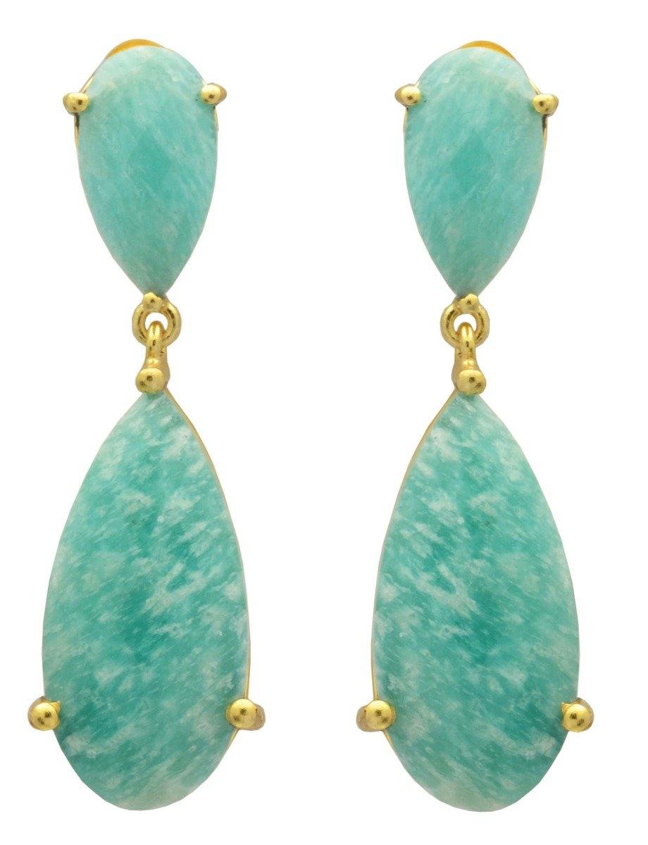Amazonite Gold Plated Over Brass Drop Earrings Jewelry - YoTreasure