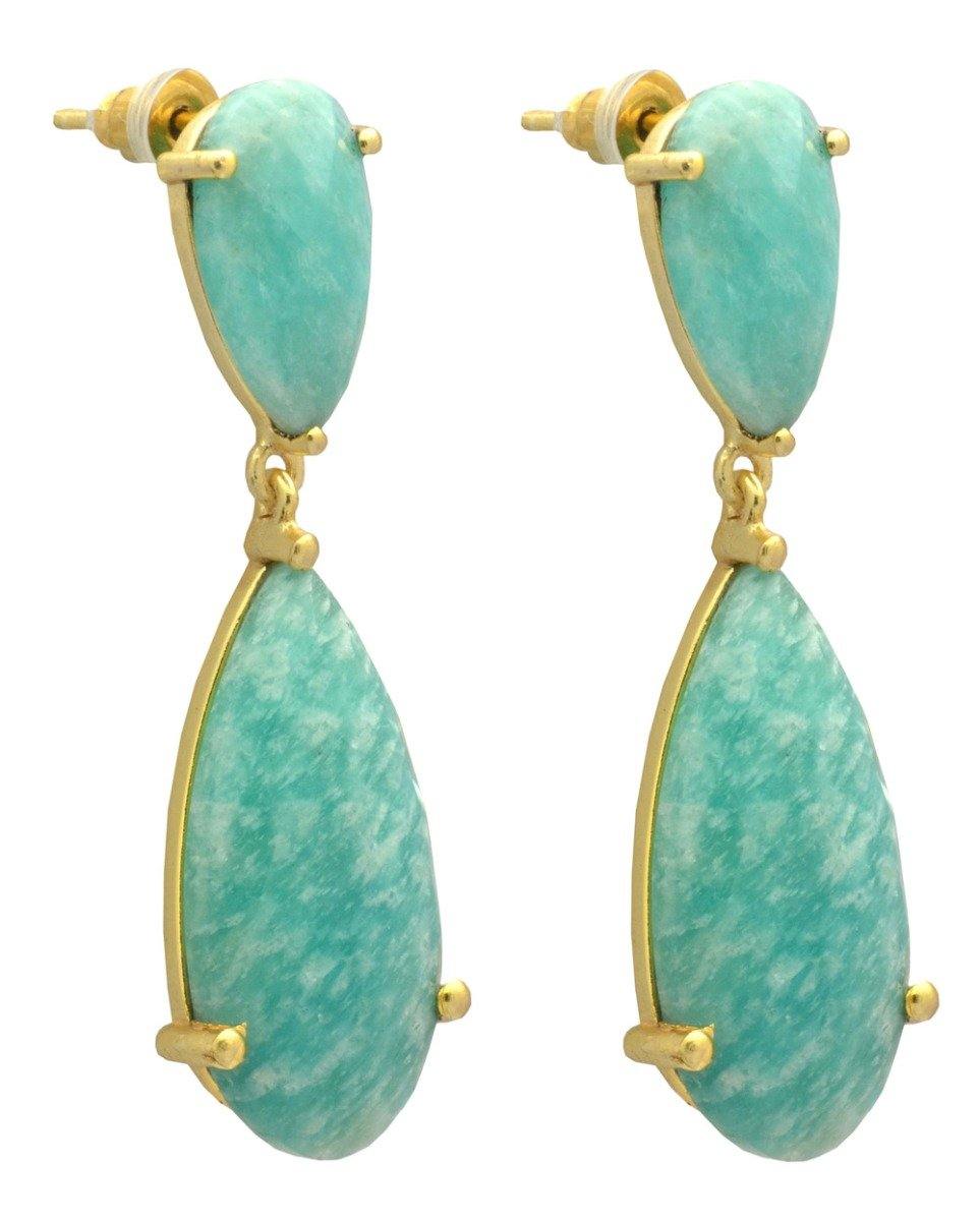 Amazonite Gold Plated Over Brass Drop Earrings Jewelry - YoTreasure