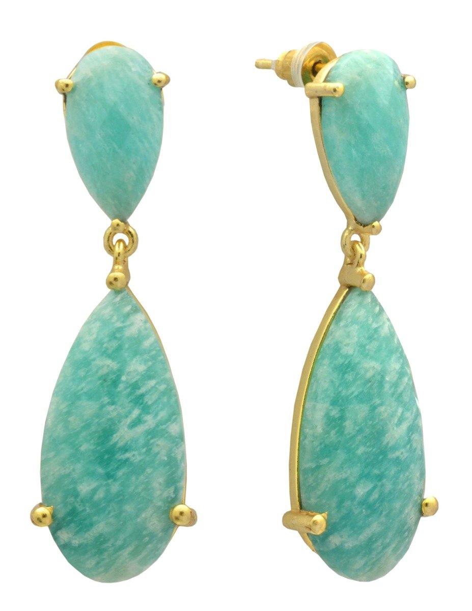 Amazonite Gold Plated Over Brass Drop Earrings Jewelry - YoTreasure