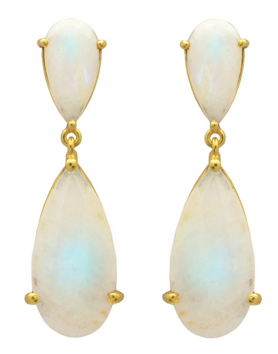 Rainbow Moonstone Gold Plated Over Brass Drop Earrings Jewelry - YoTreasure