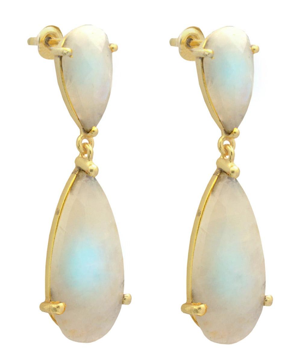Rainbow Moonstone Gold Plated Over Brass Drop Earrings Jewelry - YoTreasure