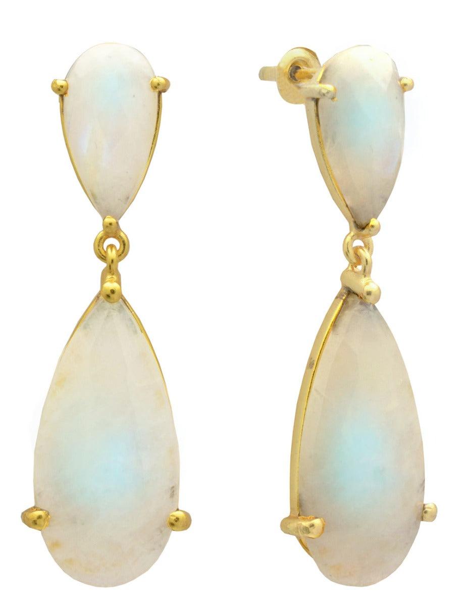 Rainbow Moonstone Gold Plated Over Brass Drop Earrings Jewelry - YoTreasure