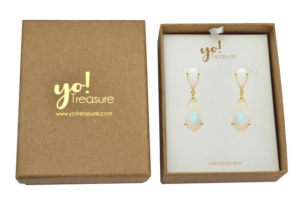 Rainbow Moonstone Gold Plated Over Brass Drop Earrings Jewelry - YoTreasure
