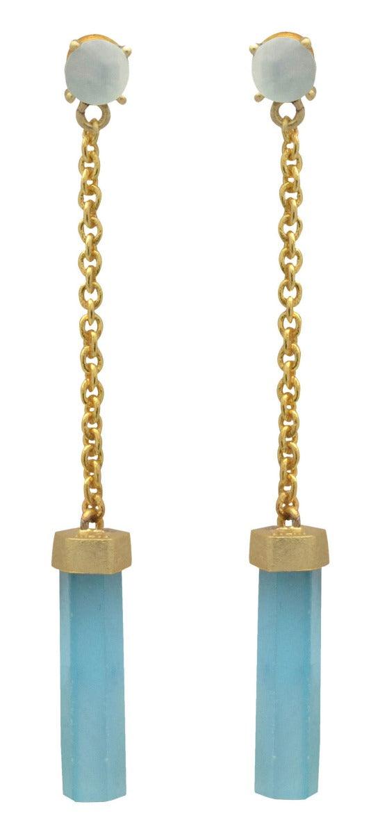 Aqua Chalcedony Gold Plated Over Brass Drop Earrings Jewelry - YoTreasure