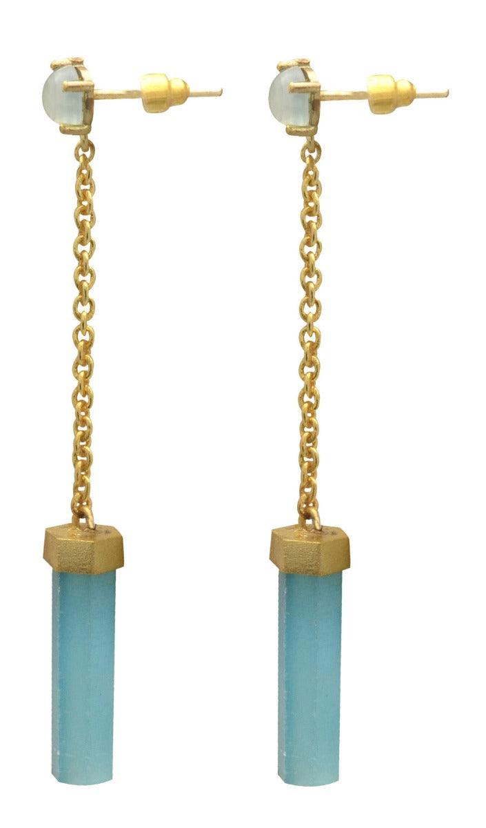 Aqua Chalcedony Gold Plated Over Brass Drop Earrings Jewelry - YoTreasure