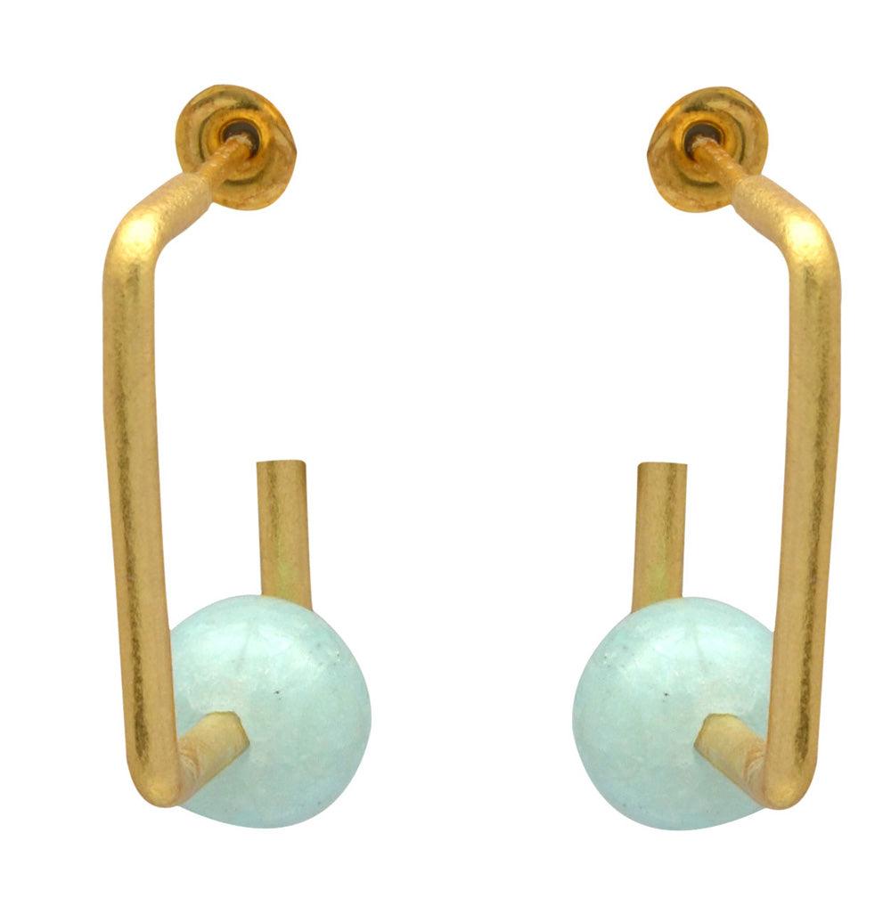Aqua Chalcedony Gold Plated Over Brass Studs Earrings Jewelry - YoTreasure