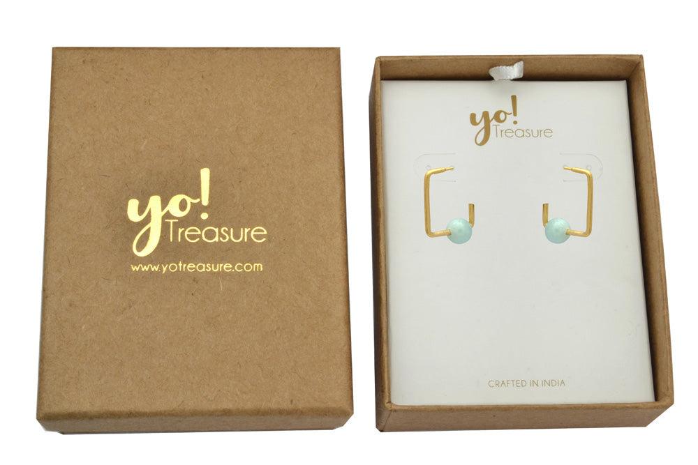 Aqua Chalcedony Gold Plated Over Brass Studs Earrings Jewelry - YoTreasure