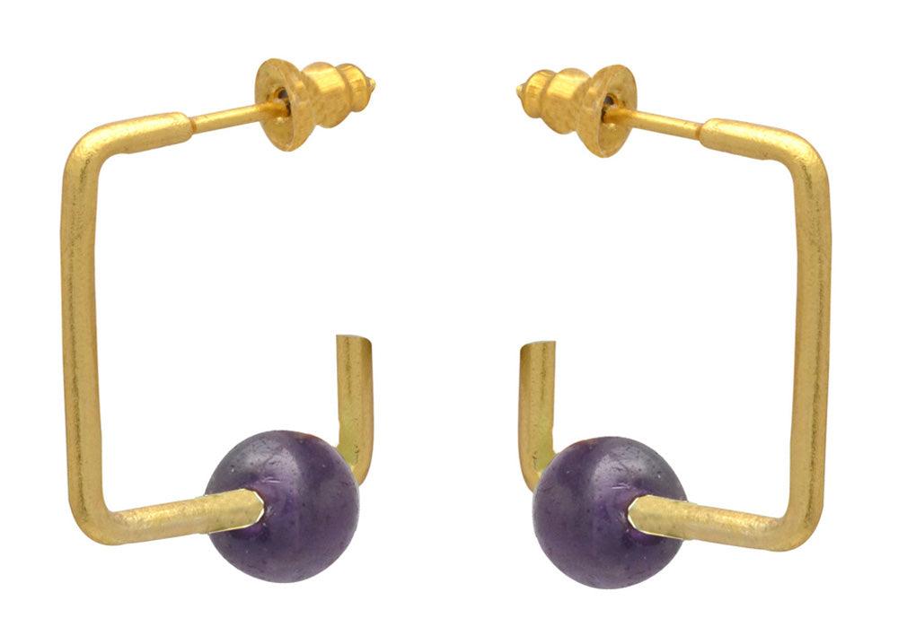 Natural Purple Amethyst Gold Plated Over Brass Studs Earrings Jewelry - YoTreasure