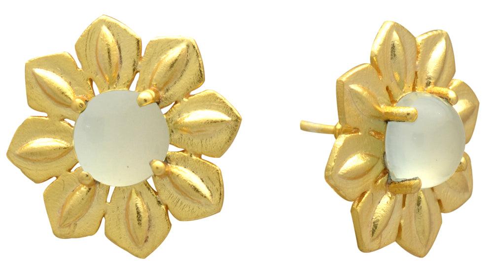 Aqua Chalcedony Gold Plated Over Brass Studs Earrings Jewelry - YoTreasure