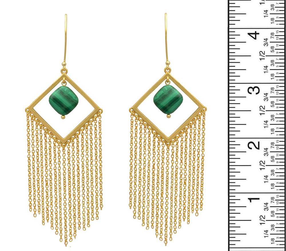 Malachite Gold Plated Over Brass Drop Earrings Jewelry - YoTreasure
