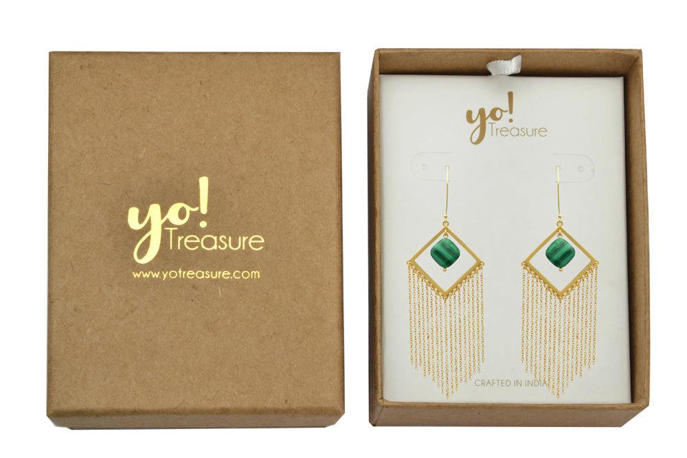 Malachite Gold Plated Over Brass Drop Earrings Jewelry - YoTreasure