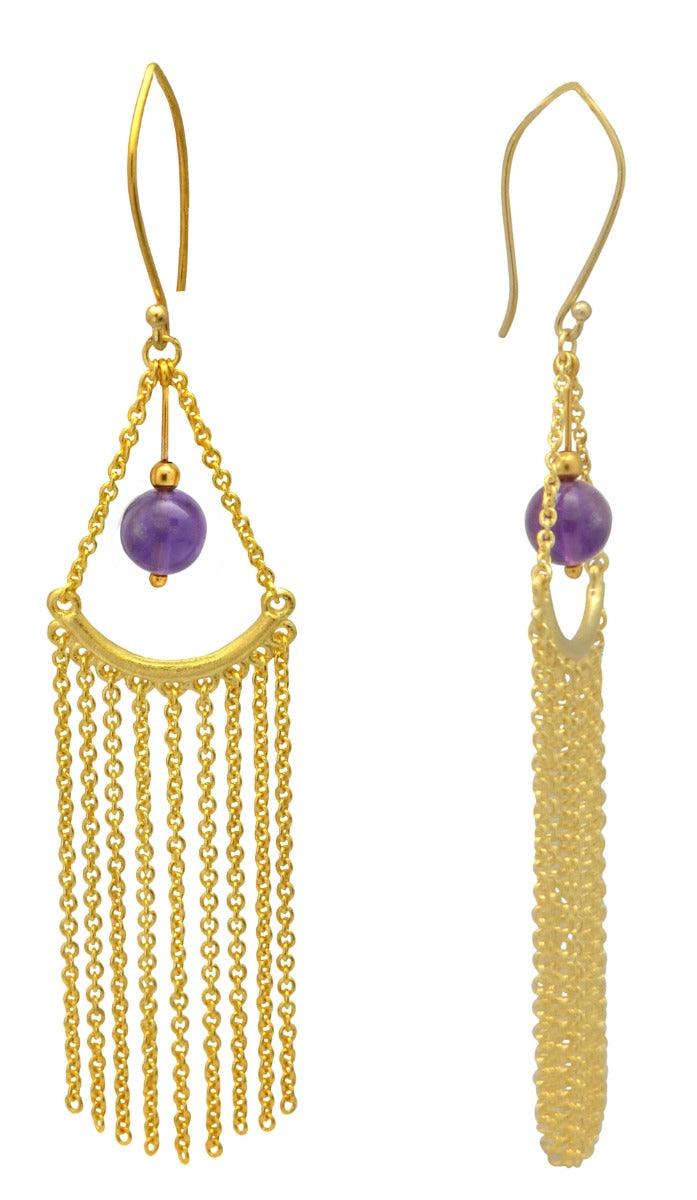 Natural Amethyst Gold Plated Over Brass Dangling Earrings Jewelry - YoTreasure