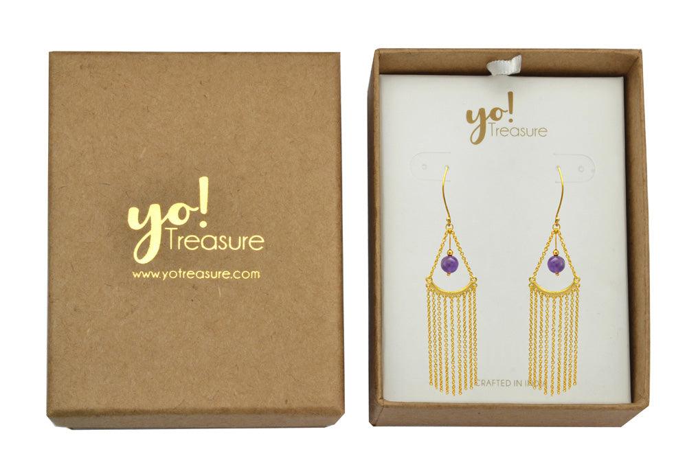 Natural Amethyst Gold Plated Over Brass Dangling Earrings Jewelry - YoTreasure
