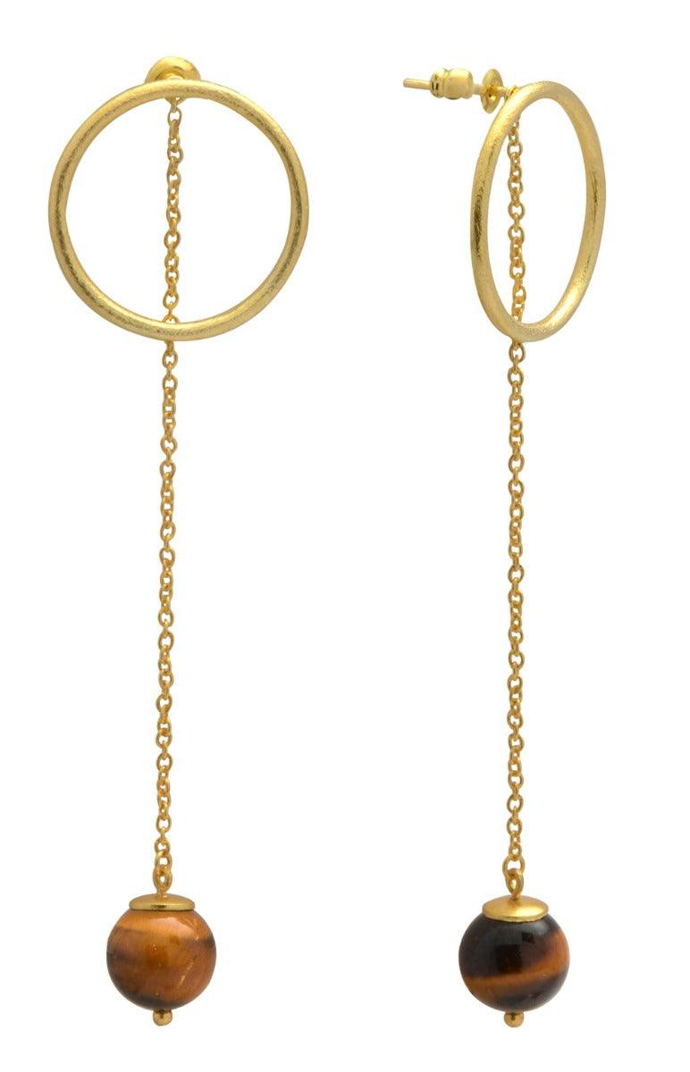 Tiger Eye Gold Plated Over Brass Drop Style Earrings Jewelry - YoTreasure
