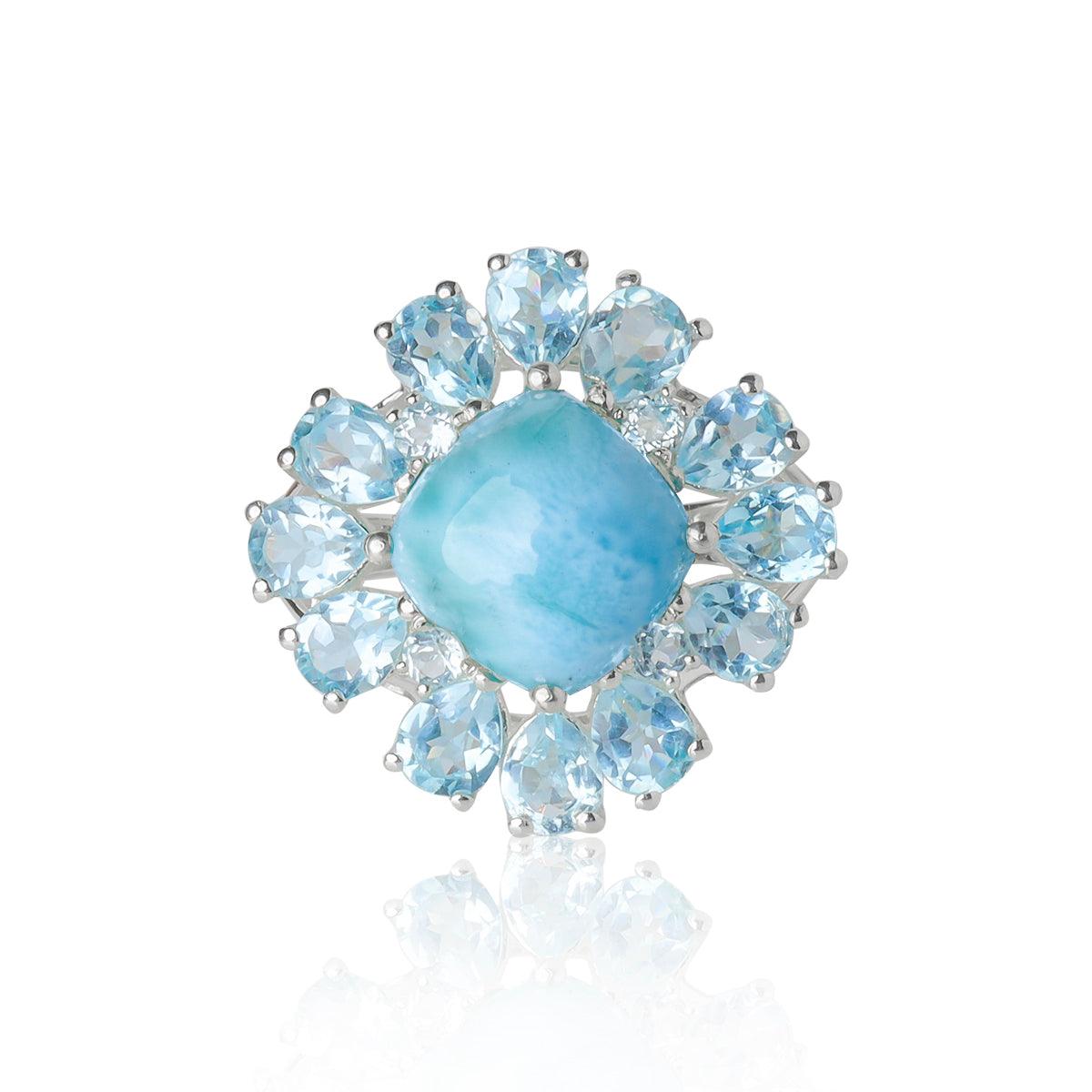 Larimar & Sky Blue Topaz Ring in 925 Sterling Silver - YoTreasure