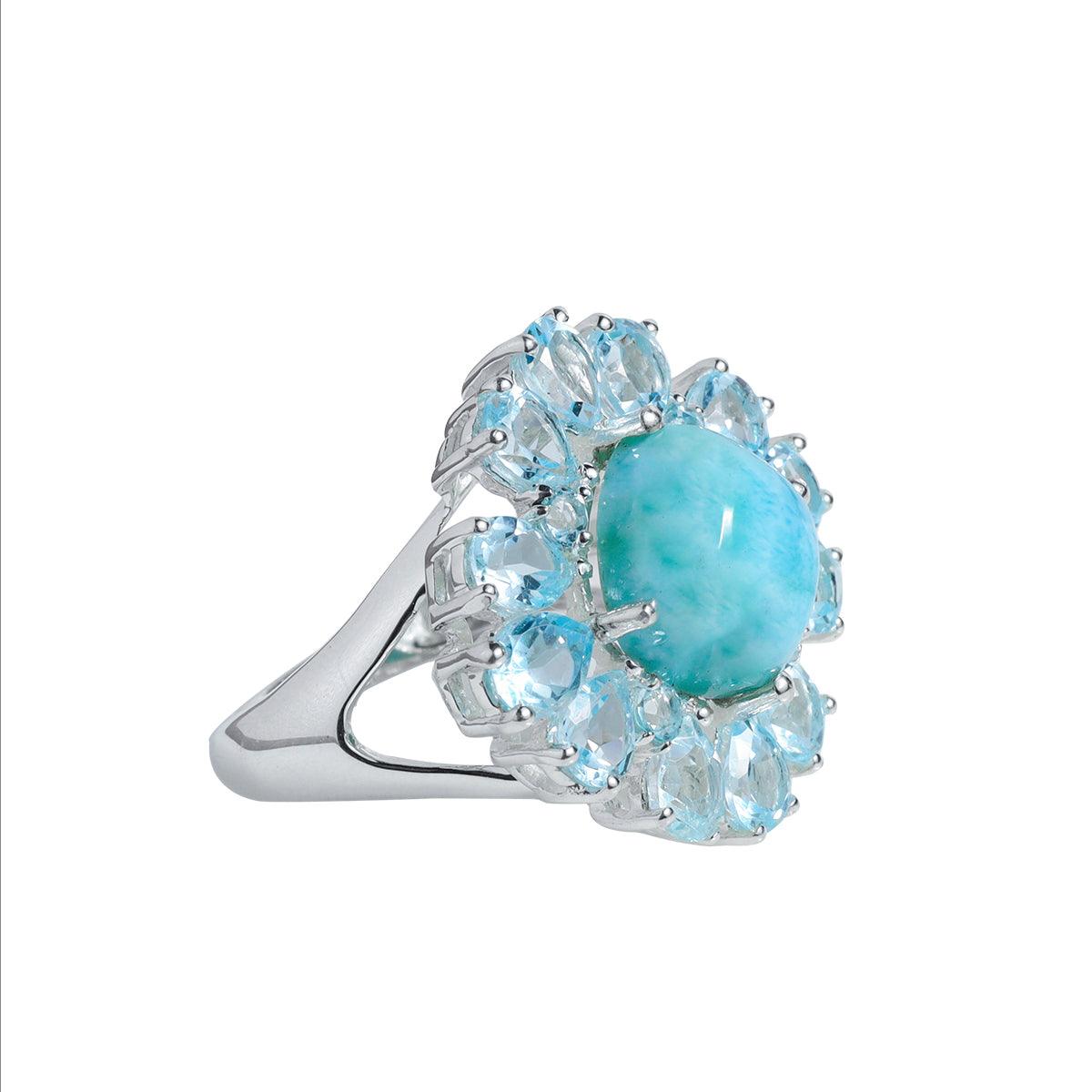 Larimar & Sky Blue Topaz Ring in 925 Sterling Silver - YoTreasure