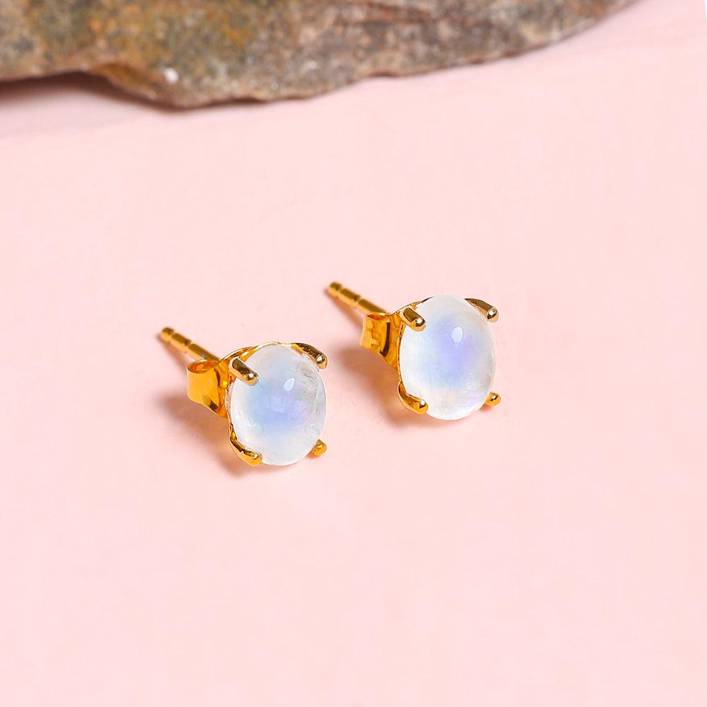 1.50 Ct. Rainbow Moonstone Solid 10K Yellow Gold Stud Earrings - YoTreasure