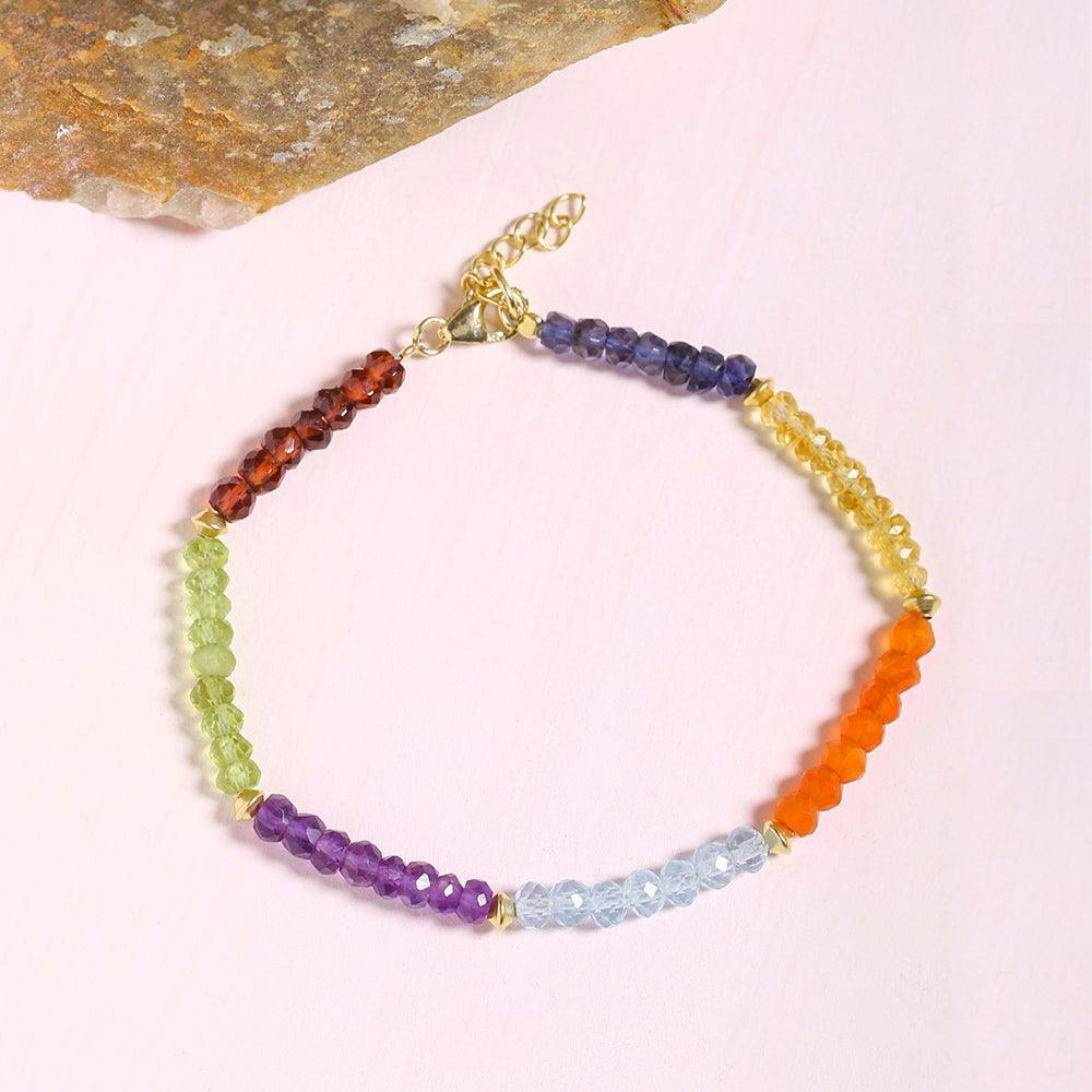 Chakra Stone Solid Sterling Silver Gold Plated Link Chain Bracelet 8" - YoTreasure