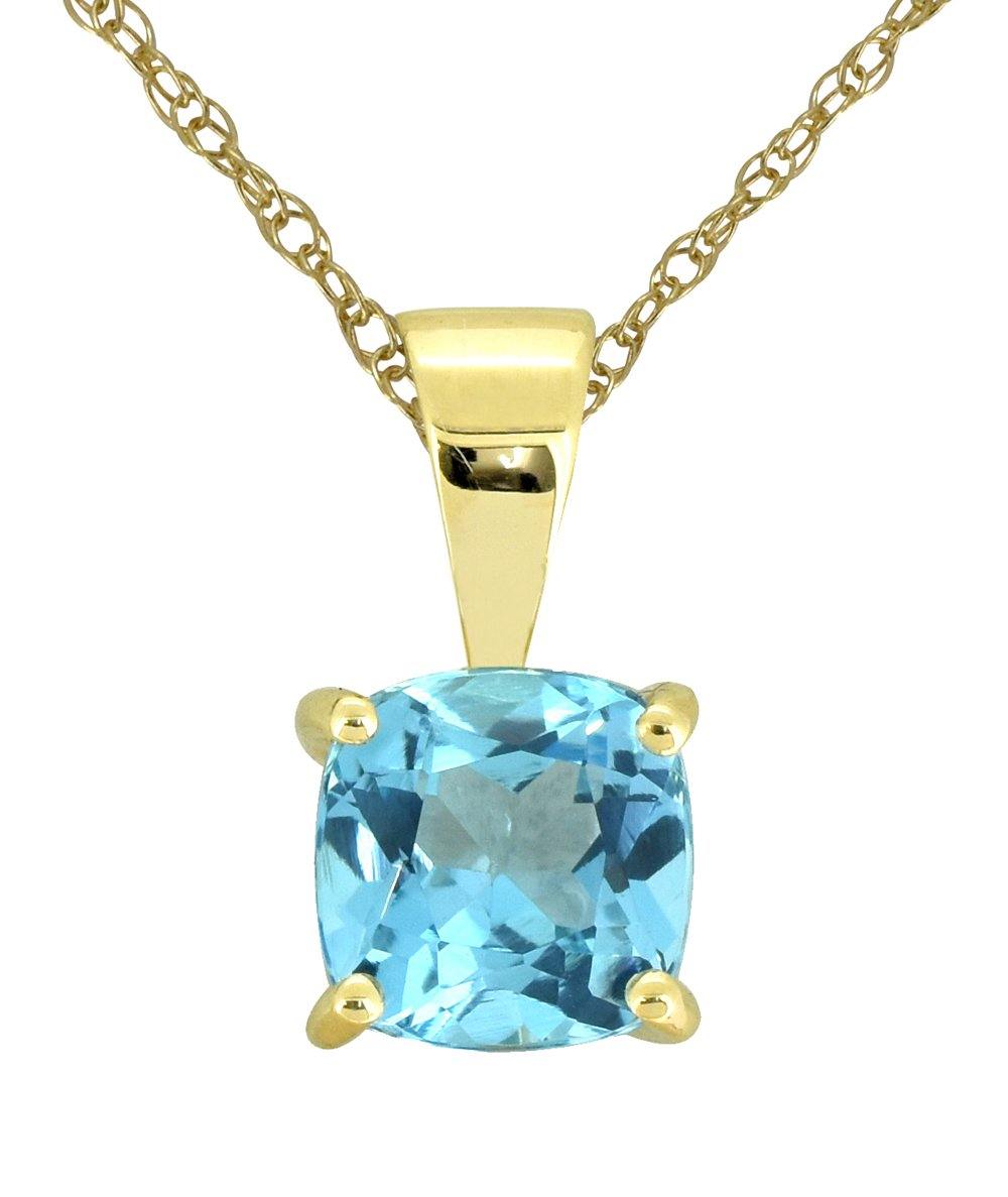 Swiss Blue Topaz Solid 10K Yellow Gold Pendant Necklace - YoTreasure