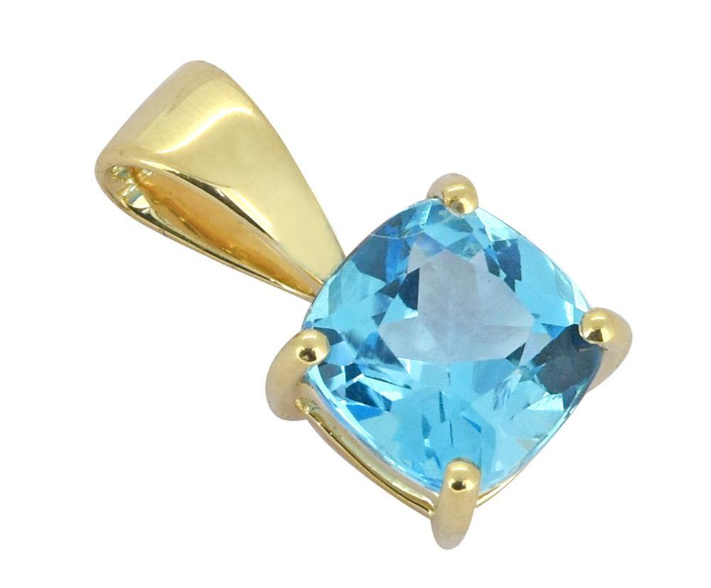 Swiss Blue Topaz Solid 10K Yellow Gold Pendant Necklace - YoTreasure
