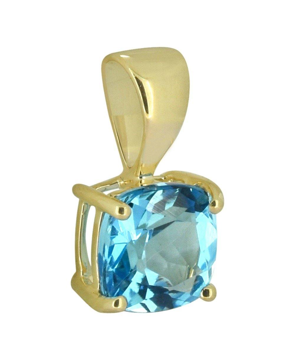 Swiss Blue Topaz Solid 10K Yellow Gold Pendant Necklace - YoTreasure