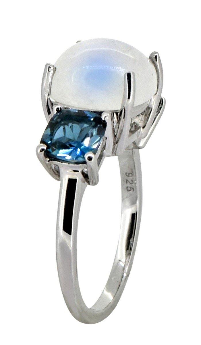 7.15 Ct. Moonstone London Blue Topaz Solid 925 Sterling Silver Ring Jewelry - YoTreasure