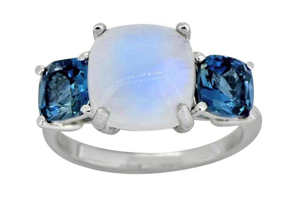 7.15 Ct. Moonstone London Blue Topaz Solid 925 Sterling Silver Ring Jewelry - YoTreasure