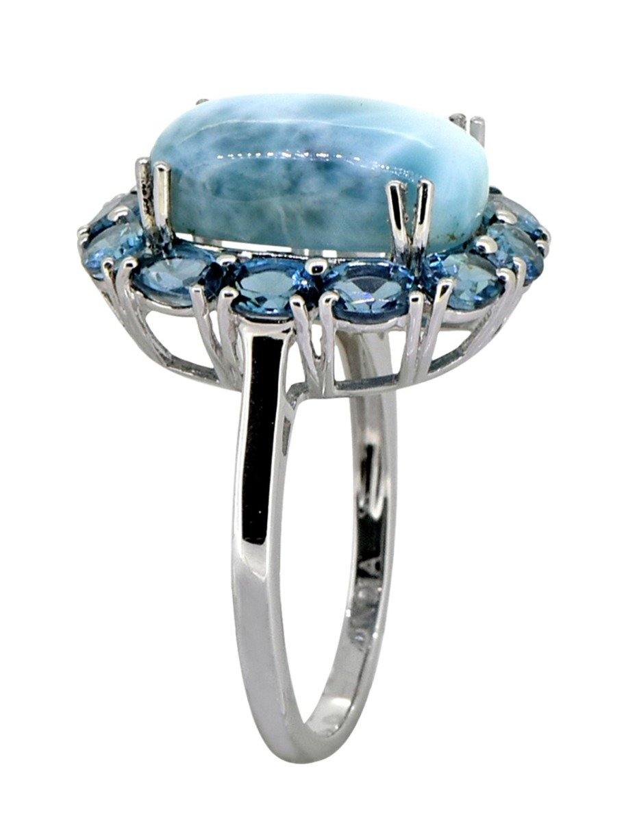10.26 Ct. Larimar London Blue Topaz Solid 925 Sterling Silver Cluster Ring Jewelry - YoTreasure
