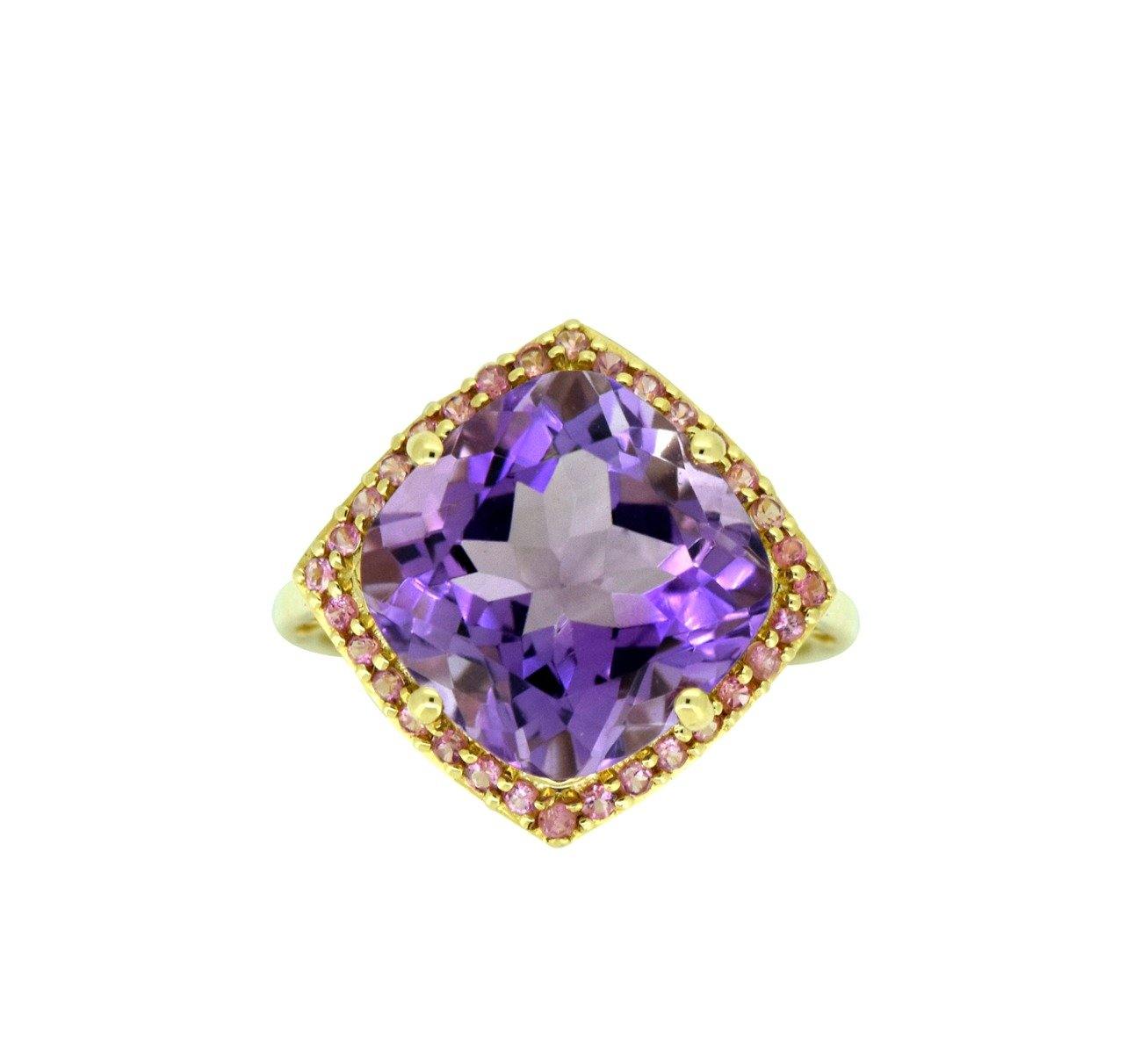7.18 Ct Amethyst Pink Tourmaline Solid 14k Yellow Gold Ring Jewelry - YoTreasure