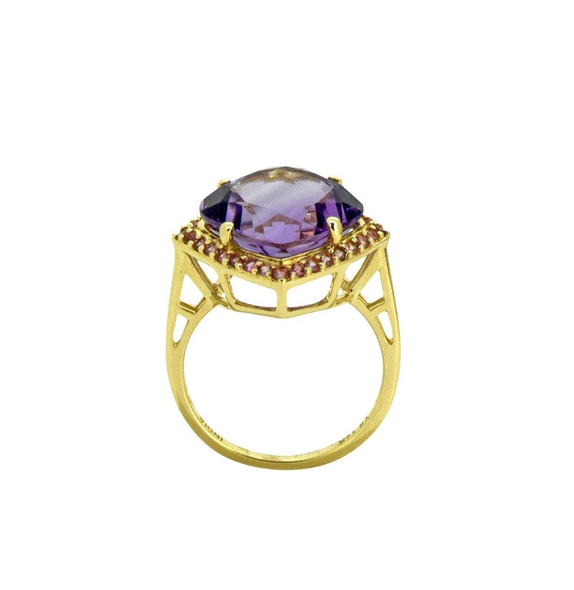 7.18 Ct Amethyst Pink Tourmaline Solid 14k Yellow Gold Ring Jewelry - YoTreasure